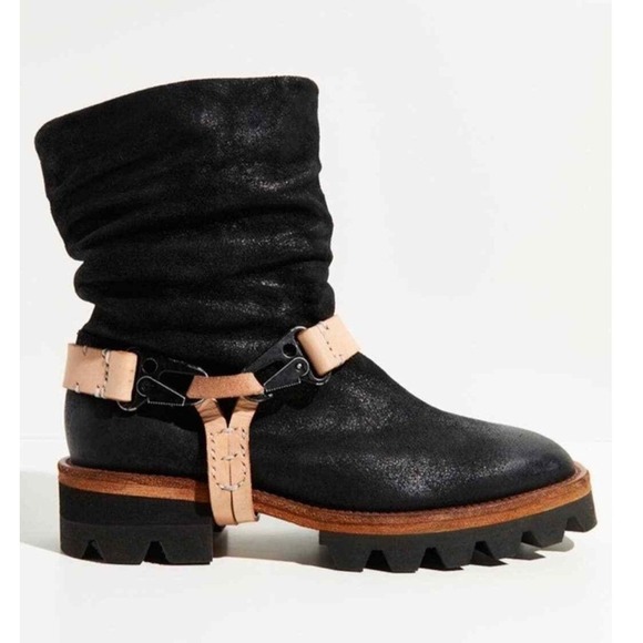 Free People Shoes - We The Free Reya Harness Boot Free People Black Leather Slouch Moto Boots 38.5